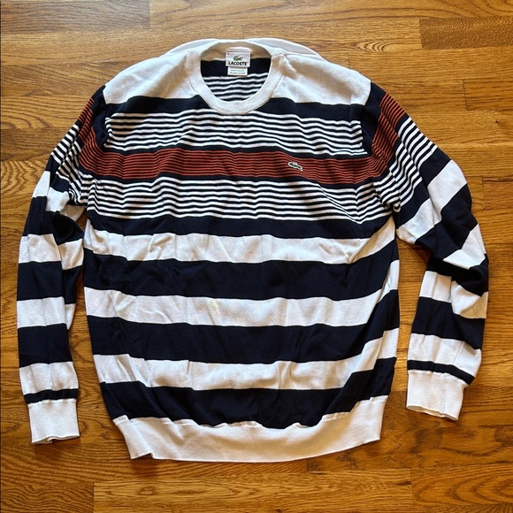 Lacoste Men's Crewneck Sweater - Black, White, Orange striped - Picture 1 of 4